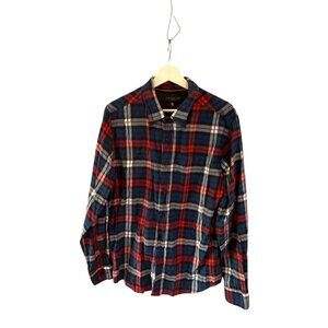 Twentyone Men Plaid Flannel Shirt Red Blue White Large Long Sleeve Road Trip